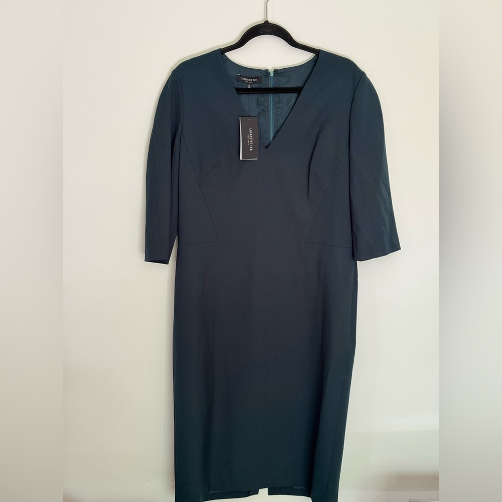 Lafayette 148 New York Sheath Dress V-neck 3/4 Sleeve